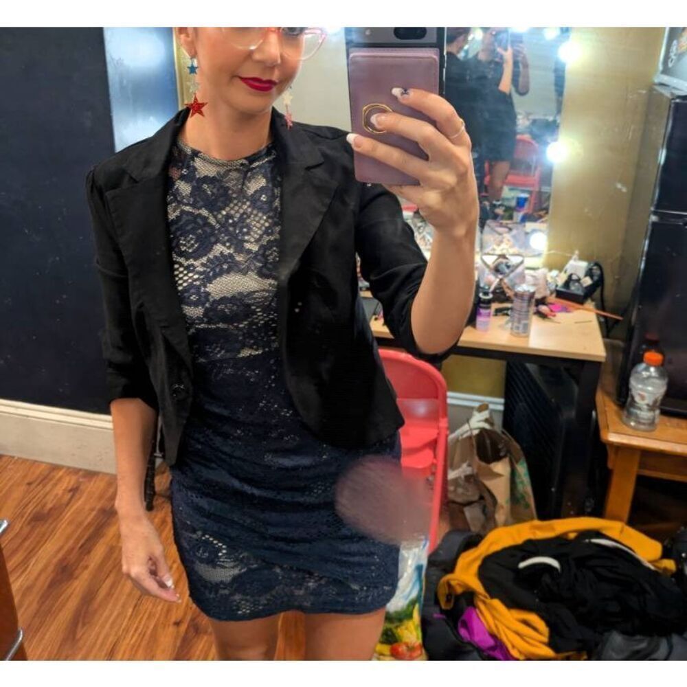 Lipsy UK Lace Bodycon Short Sleeve Dress Navy